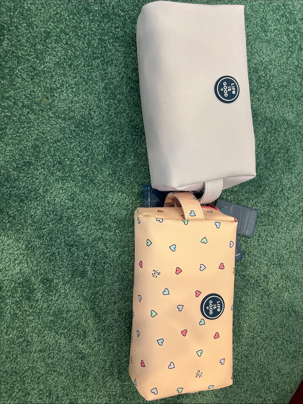 Life Is Good Toiletry Bag Bundle Pink Hearts &‎ Lavender Paw Print Travel Set